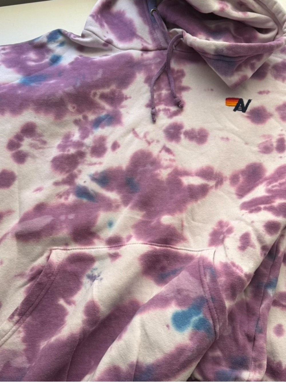 Tie-Dye Pullover Hoodie with Small Embroidered Logo - Purple & Blue